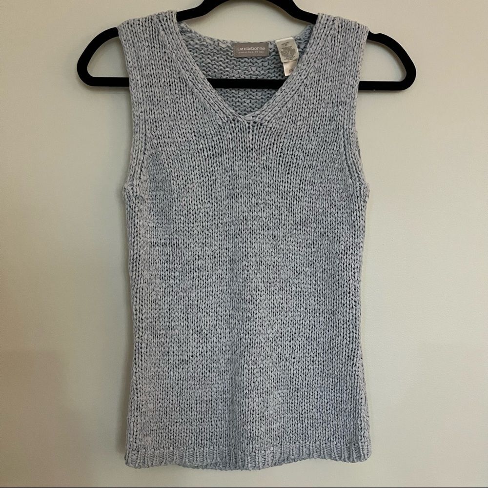 90s vintage Liz Claiborne light Blue crochet knit sleeveless top/knit shell P/S